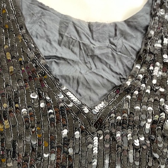 Hand Beaded Black Sequin Top with Silk Base - Picture 3 of 5